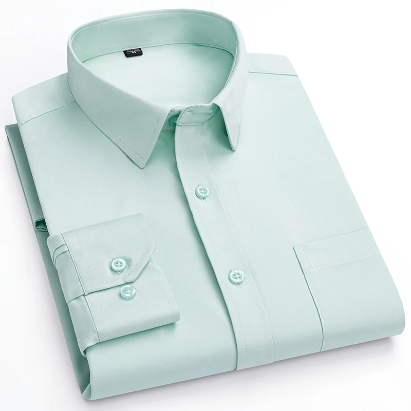 

Мужская классическая деловая рубашка, светло-шелковая Однотонная рубашка с длинными рукавами, официальная Элегантная классическая Повседневная стандартная мужская рубашка