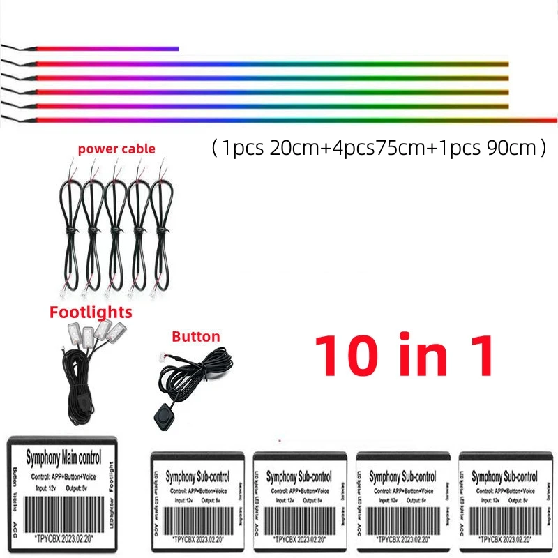 18 In 1 Symphony Streamer Auto Umgebungslichter Innen LED Acryl Streifen Licht RGB 64 Farbe Dekoration Atmosphäre Lampe APP Fernbedienung – Detail 5