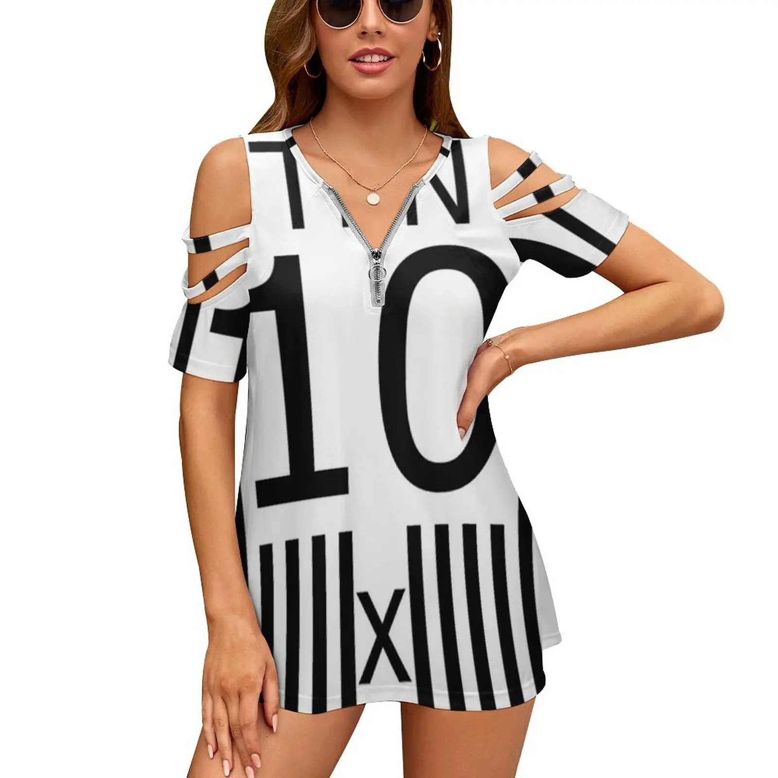 Numero Dieci, 10 , X T-Shirt Vintage Stampate Sexy Con Cerniera Da Donna Top T-Shirt Con Stampa Completa Numero 10 Dieci Numero Dieci Numero 10