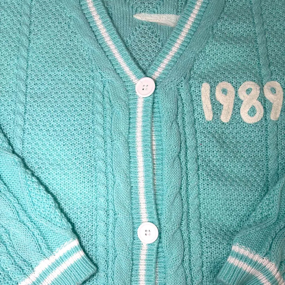 여성용 블루 1989 가디건, 새 자수, 특별한 니트, 1989 테일러 가디건, 슬루시 스타일, 빈티지 스웨터, 신상