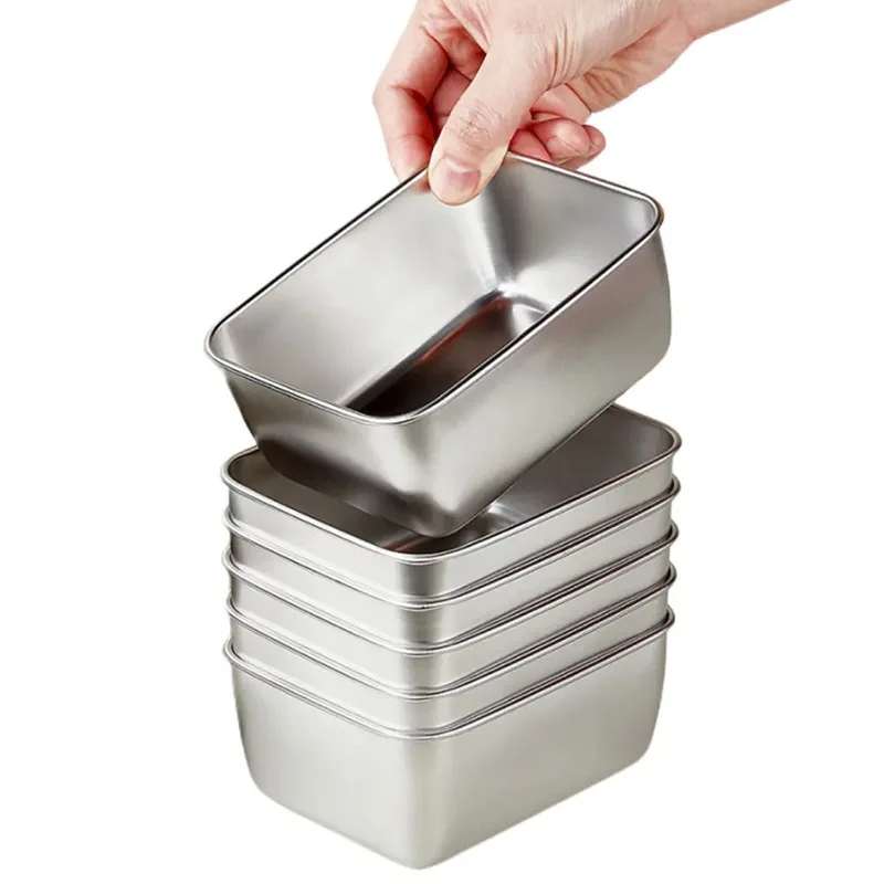 304 Stainless Steel Food Storage Trays Rectangle Sausage Noodles Dish with Cover Home Kitchen Food lunchbox