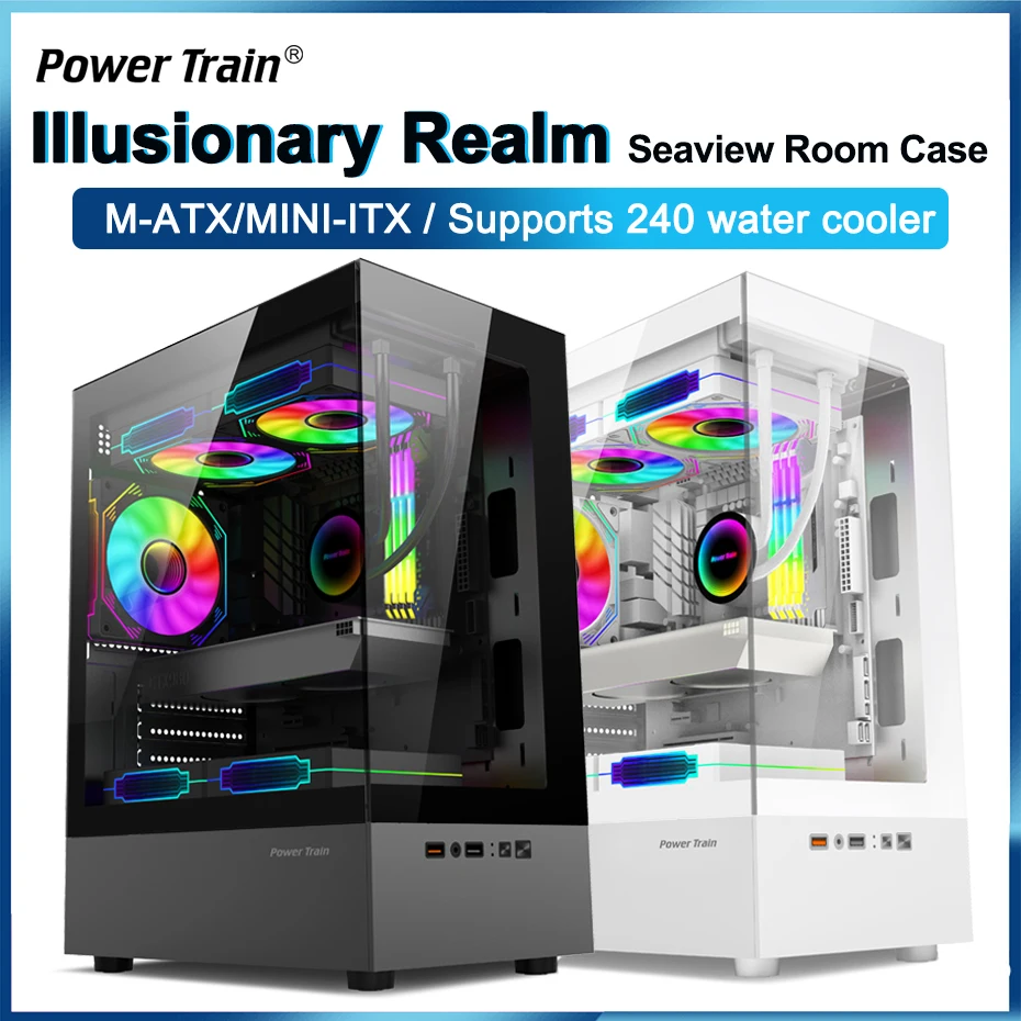 PC case power train illusionary realm desktop computer case seaview room side transparent M-ATX/ITX chassis support 240 water cooler