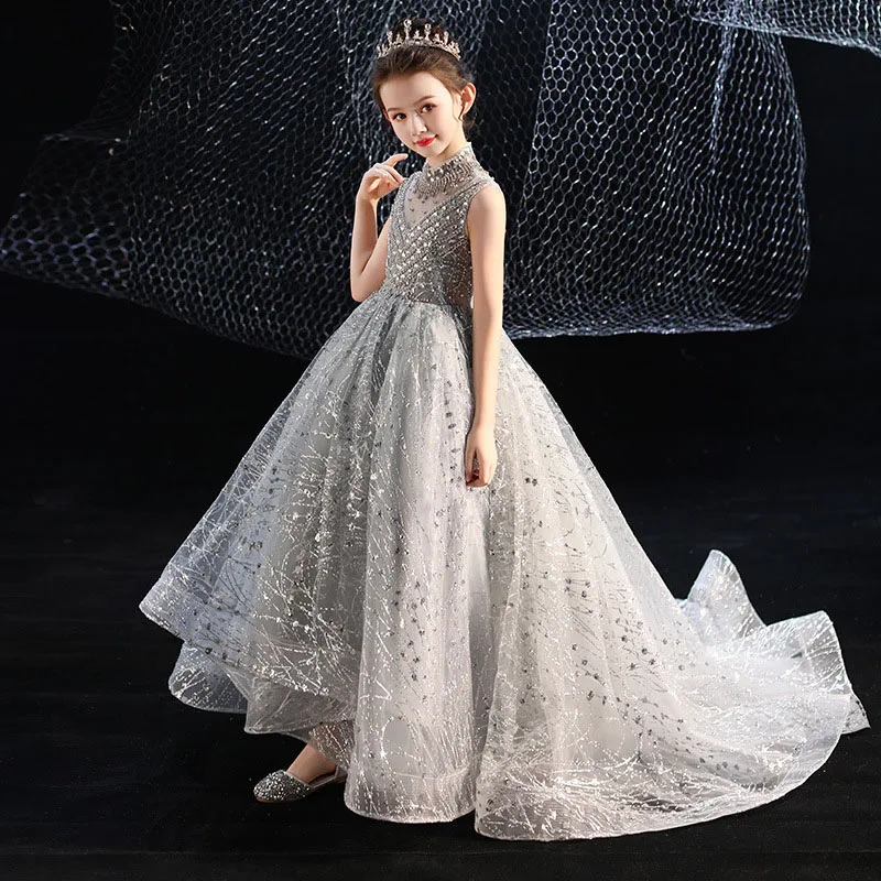 Childrens Girls Elegant Formal Ruffle Flower Sequin Ball Gown Pageant Dress  3-12 | eBay