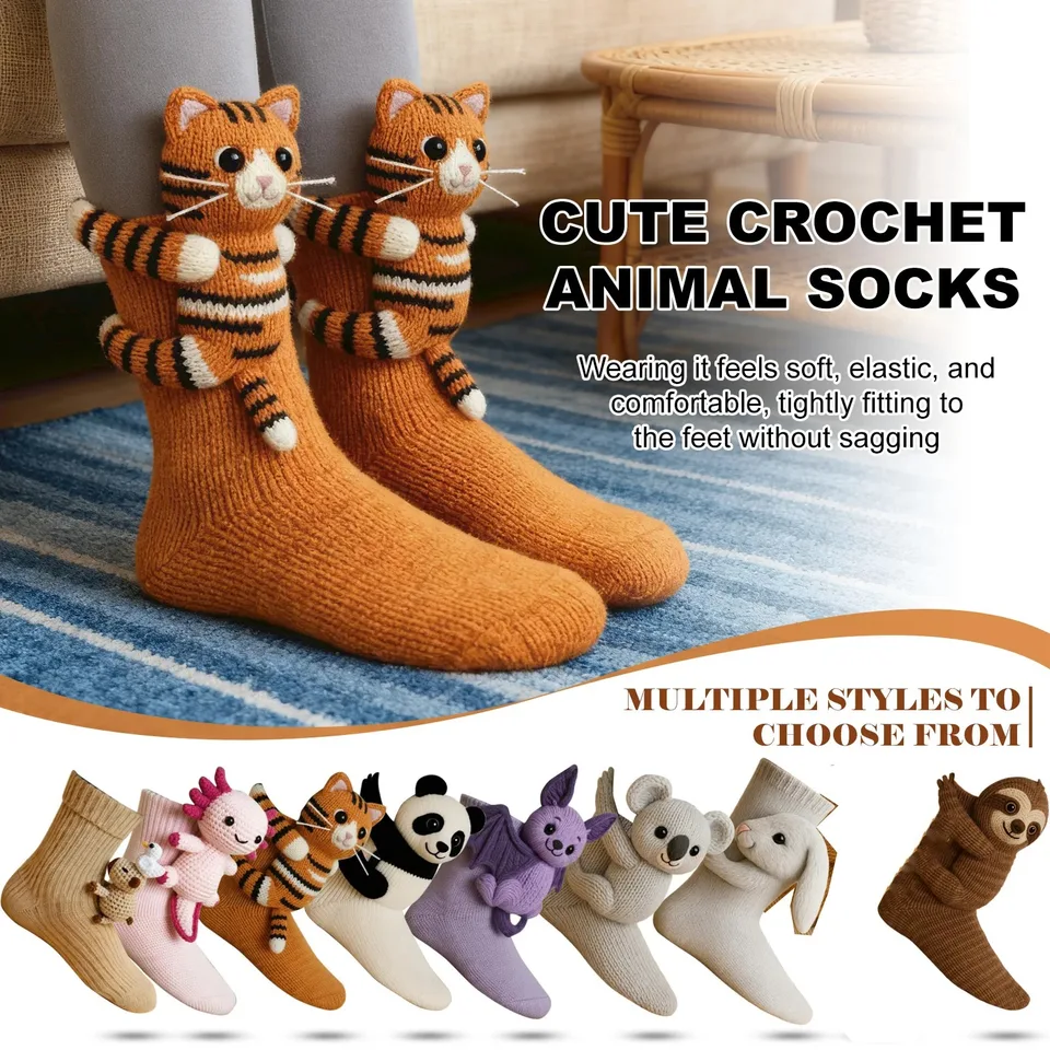 Chaussettes Aniaux Tricotées En 3D Chaussettes Aniaux Crochetées À La