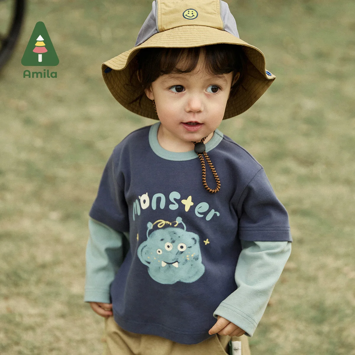 Amila Baby Boys T-shirt Spring New Fashion Spliced Contrast O-neck Full Sleeves Kids Casual Cotton Tops Children's Clothes