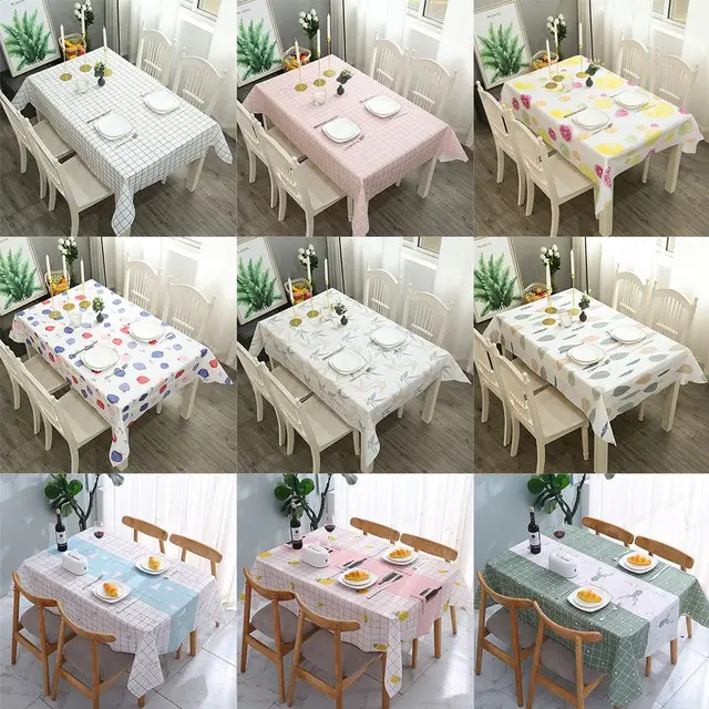 Plastic PVC Waterproof Oilproof Kitchen Dining Table Colth Rectangula Grid Printed Tablecloth Cover Mat Oilcloth Antifouling 4