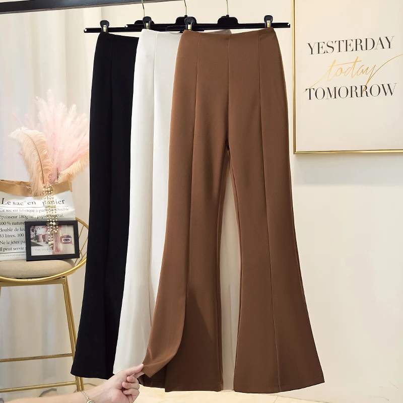 

Wide-leg Pants Women High Waisted Flared Pants Outside Korean Style Clothes Zipper Roupas Femininas Ladies Black Ropa Mujer