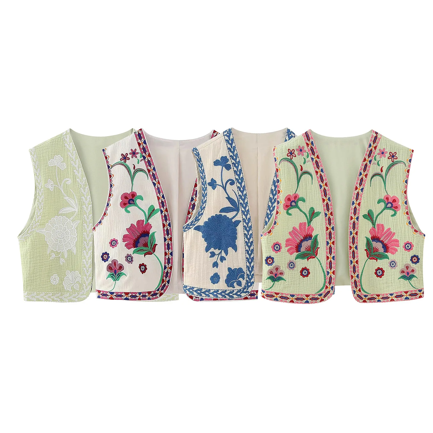 

Choichic Women Vintage Floral Embroidered Open WaistCoat Ladies National Style Vest Jacket Outfits Casual Vacation Crop Top