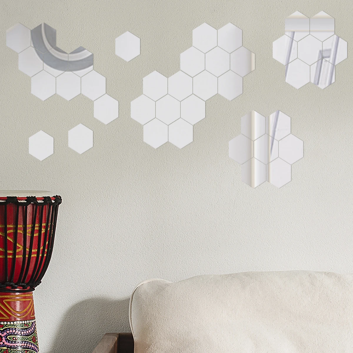 48PCS Acrylic Mirror Sticker Self-adhesive Mirror Decals Decorative for Wall Home Room Decoration Silver