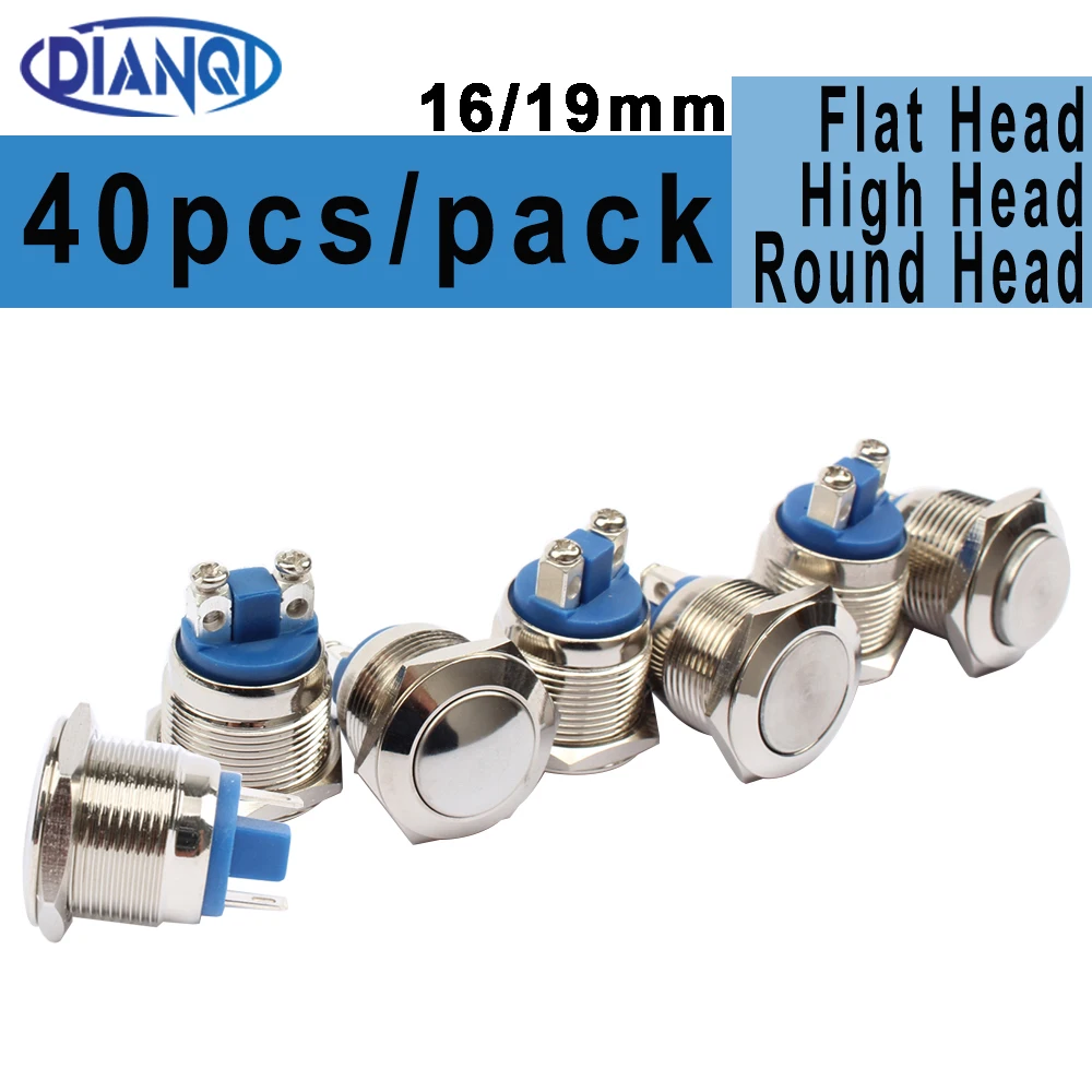 Venda Quente 19 mm Interruptor de Botão de Pressão Alta Redonda Momentânea Niquelado Latão Plano Interruptores Momentâneos Parafuso Terminal 19gt. F.l
