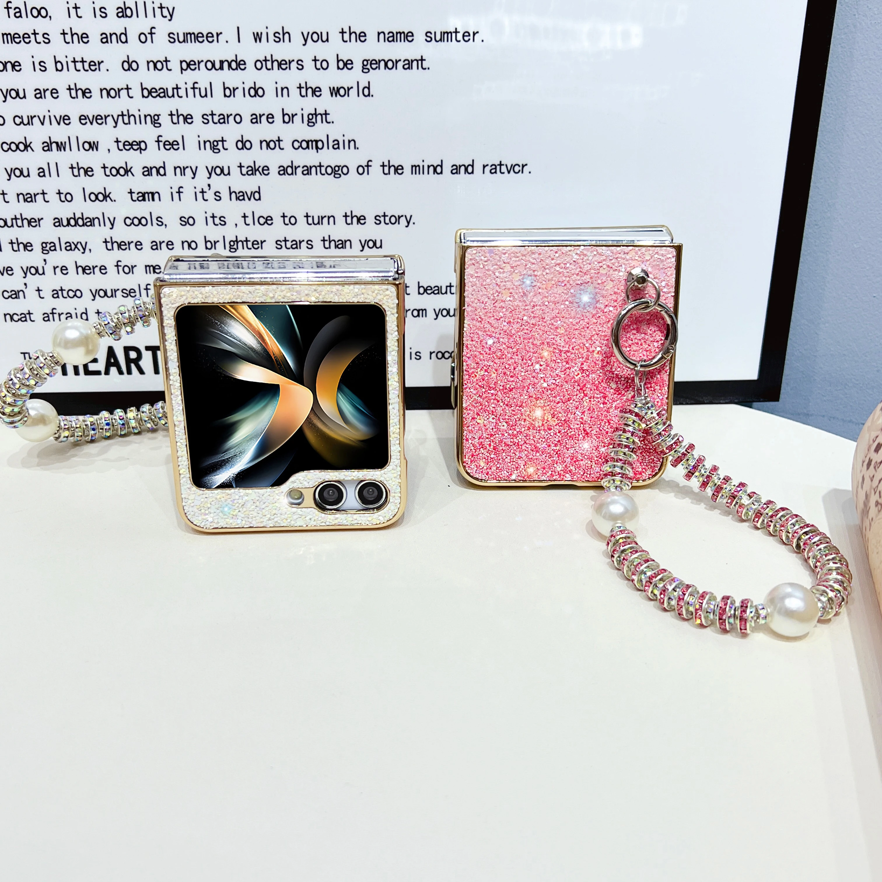 For Samsung Galaxy Z Flip 5 4 3 Case Glitter Gradient Electroplating Bracelet Shockproof Protection Hard Back Cover Accessories