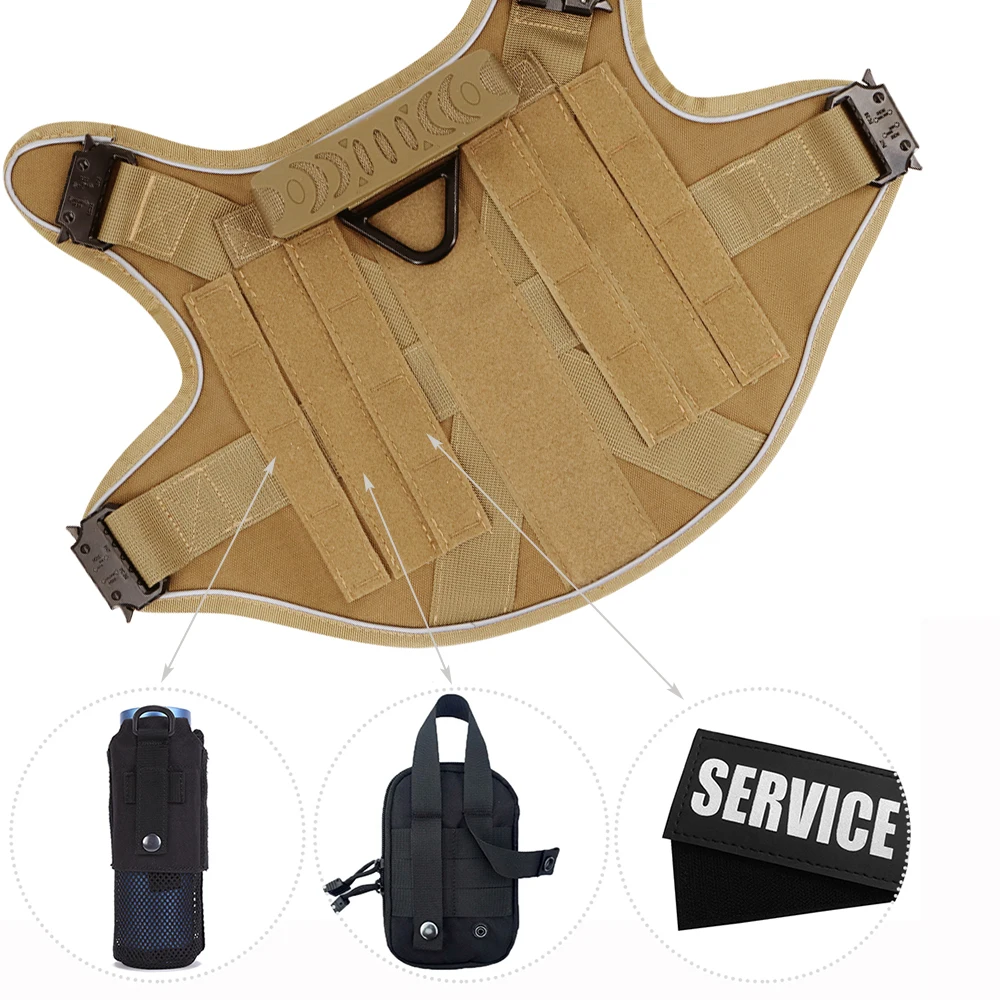 Reflective Dog Harness with 4 Metal Buckles Military Tactical Pet Training Vest Pet Harness Leash Set Pet Harness Set Harnesses Leash Collar Large Dogs Accessories