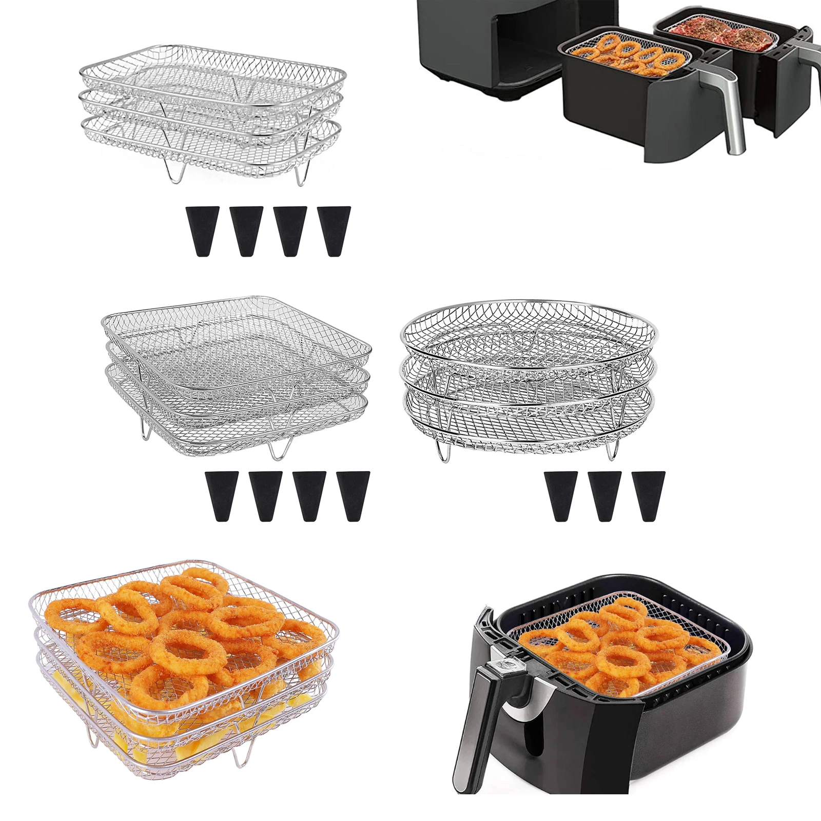 3-layers Stackable Air Fryer Rack Grid Grilling Rack Anti-corrosion Household Gadgets for Family Baking Outdoor Camping Barbecue air fryer rack