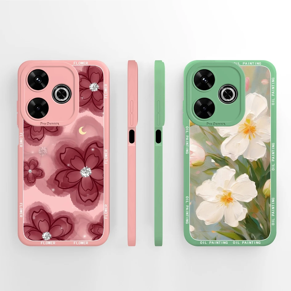 Aesthetic Durable Shockproof Silicone Phone Case with Pretty Flower Design