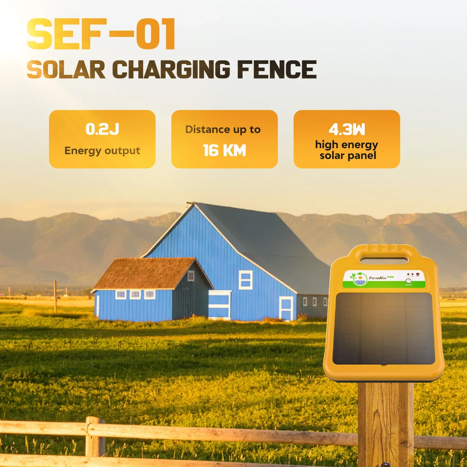 16KM/10 Miles Solar Electric Fence Energizer 0.2 J 8KV Electric Fence charger for Farm Livestock for Anti-theft Fencing Tools