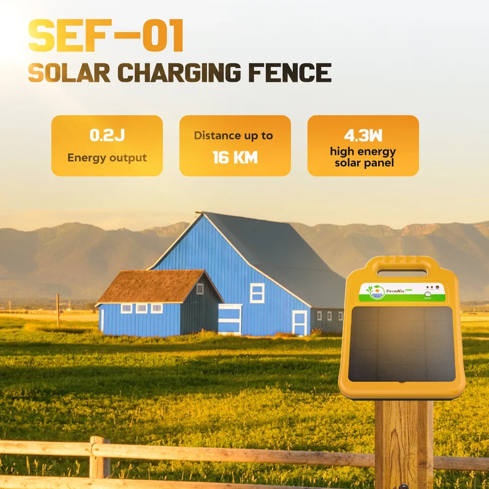 Kit Clôture Électrique Solaire – 16KM, 8KV, 0,2J – Pour Chevaux