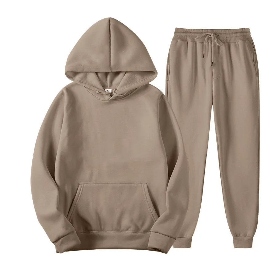 Classic Mens Solid Color Tracksuit Hooded Sweatshirts and Jogger Pants High Quality Male Daily Casual Sports Hoodie Jogging Suit