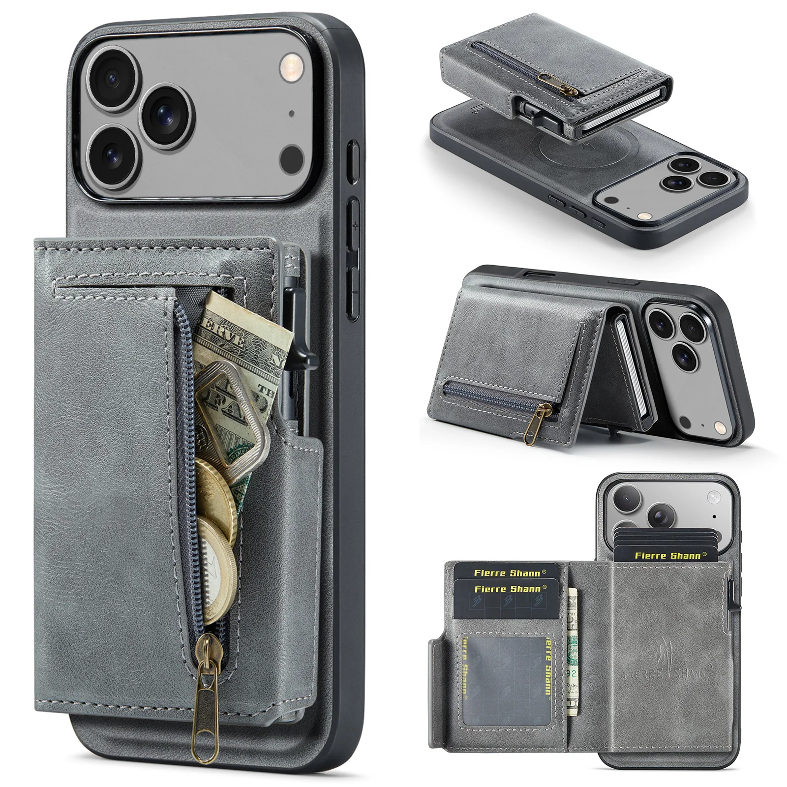 Dual-Purpose Wireless Charging Faux Leather Phone Case with Key Card Slot
