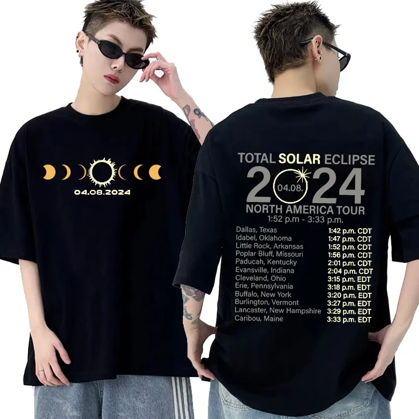 

April 8th 2024 Total Solar Eclipse Print T-Shirt Men Women O-Neck High Quality Fashion T-shirts Casual Oversized Cotton T Shirt