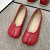 Women's Red Flat Shoes High Quality Fiber Leather Comfortable Flat Shoes Split Toe Slippers Soft Bottom Home Shoes 4