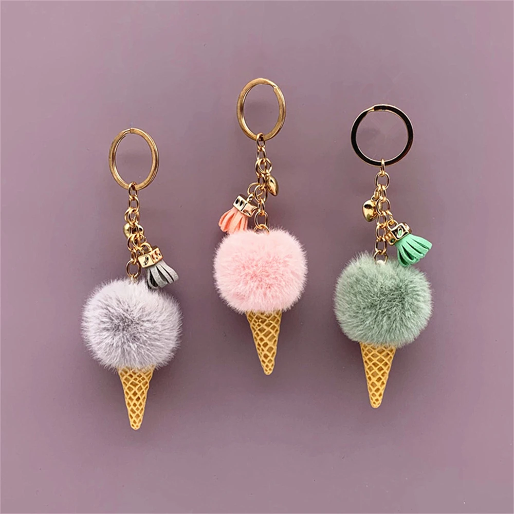 BTN Keychain チャーム 1pc Fashion Cute Mini Ice Cream Key Ring With Tassel Student