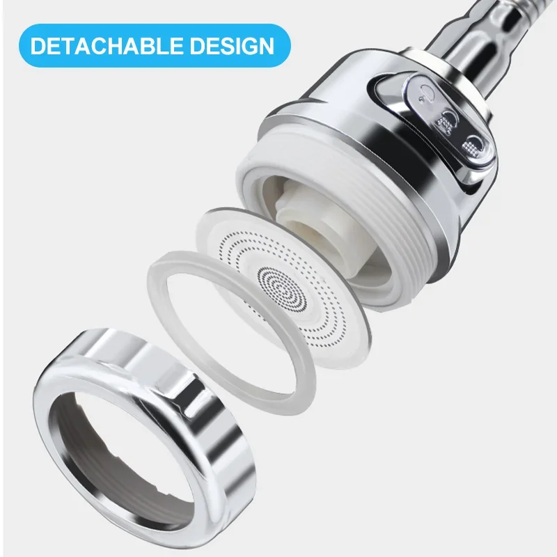3 Modes Adjustable Flexible Faucet Bubbler Water Saving 360 Degree Rotatable Extension Hose Bubbler Splash proof Faucet Diffuser