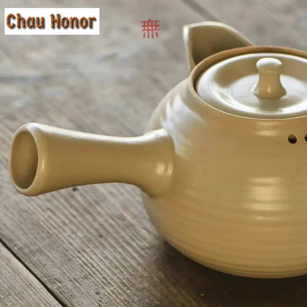 500ml Retro Soda Glaze Teapot Handmade Rough Water Heat-resistant Charcoal Electric Ceramic Stove Side Handle Kettle for Cooking