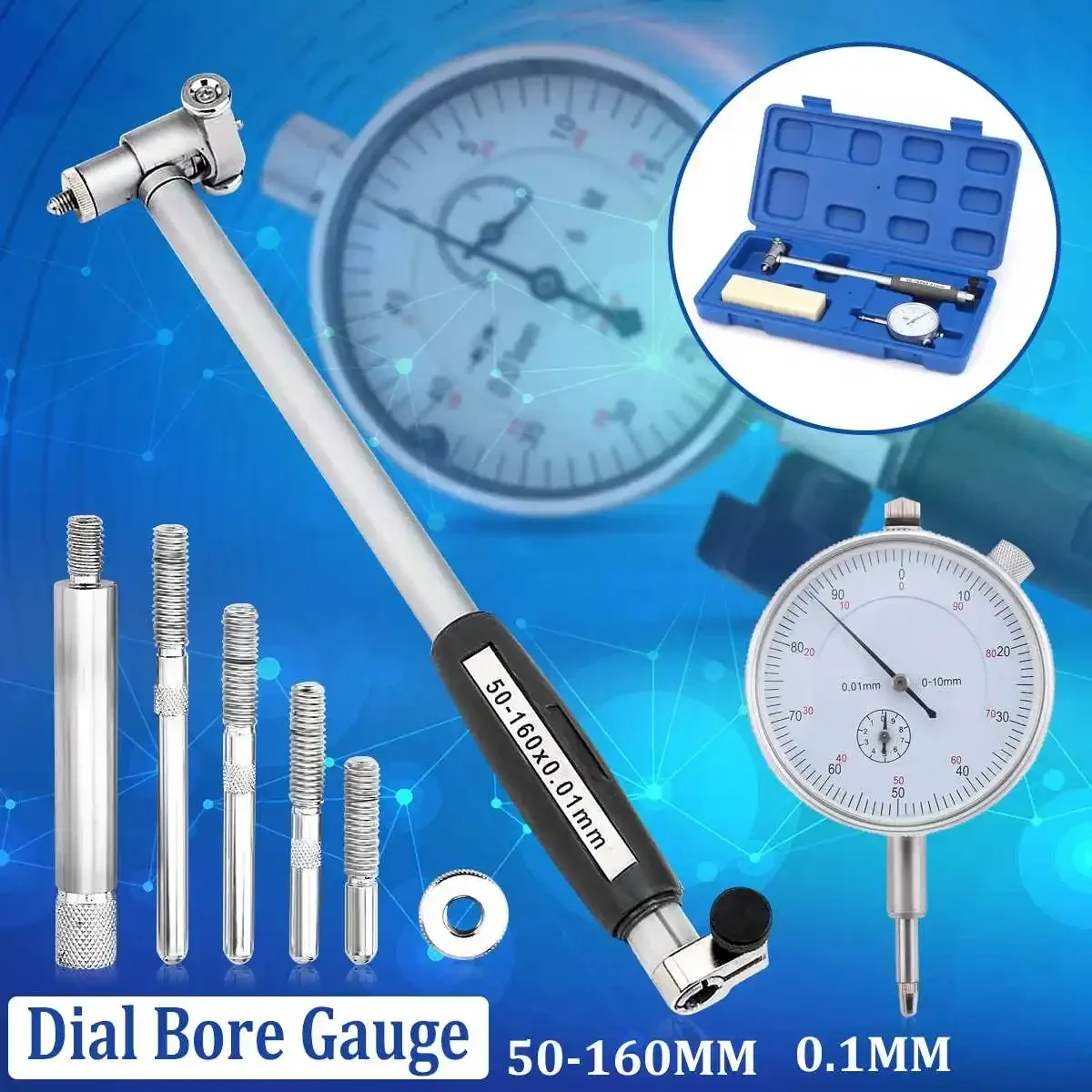 

50-160mm 0.01mm Accurate Dial Bore Gauge Indicator Engine Cylinder Micrometer Measuring Tools Inner Diameter Gauge Test Set