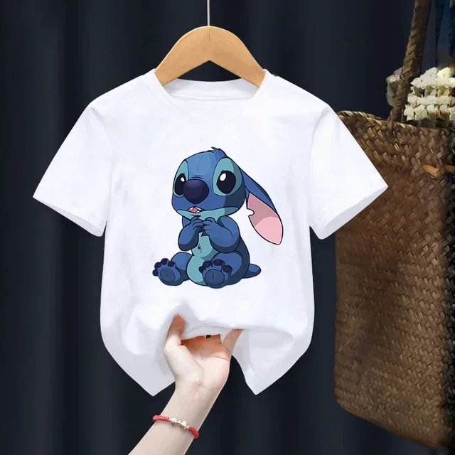 thumbnail image 1 of Camiseta infantil de Disney Lilo Stitch, camiseta kawaii, ropa informal de dibujos animados de anime para niños, camiseta para niñas y niños, camiseta de moda Y2K, 1 of 5