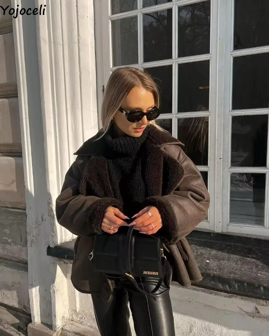 

Осенняя теплая Повседневная Верхняя одежда Yojoceli с отложным воротником, зимняя уличная одежда из искусственной кожи, куртки, пальто, женские повседневные замшевые пальто