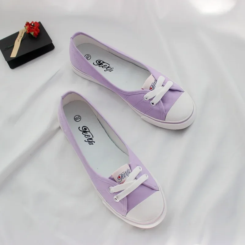 Women Casual Flats Lace up Shallow Shoes Autumn 2023 Fashion Comfortable Female Canvas Loafers Vulcanized Shoes Ladies Footwear