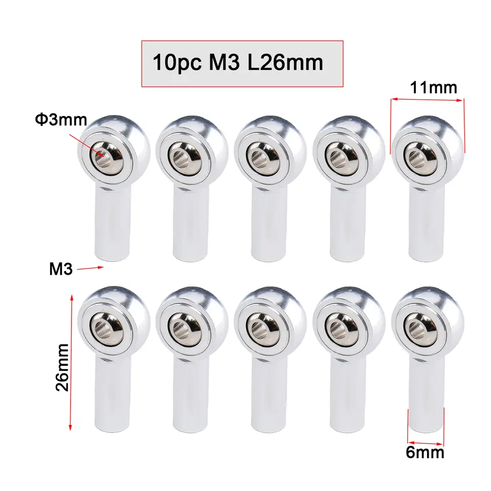 10PCS Aluminum Alloy M3 Link Rod End Ball L18mm/20mm/26mm Metal Rod End Ball For Rc Boat Airplane RC Crawler Car Truck Buggy image 7