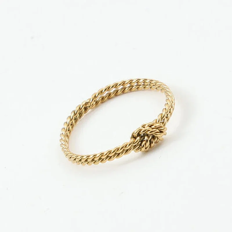 High End PVD Waterproof&No Fade Vintage Fashion Double Twist Knotted Ring for Women Girl Stainless Steel Jewelry 2