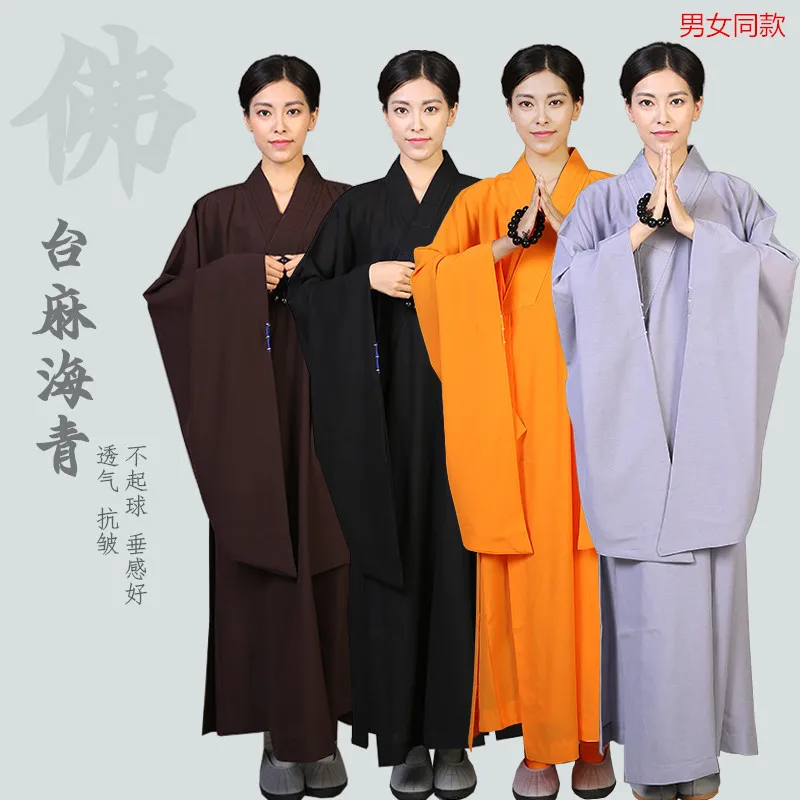 Taiwan Linen Buddhist Monk Long Robe & Gown Unisex Adults Meditation Clothes Confession Monks Haiqing Robes 140-185cm Height buddhist clothing
