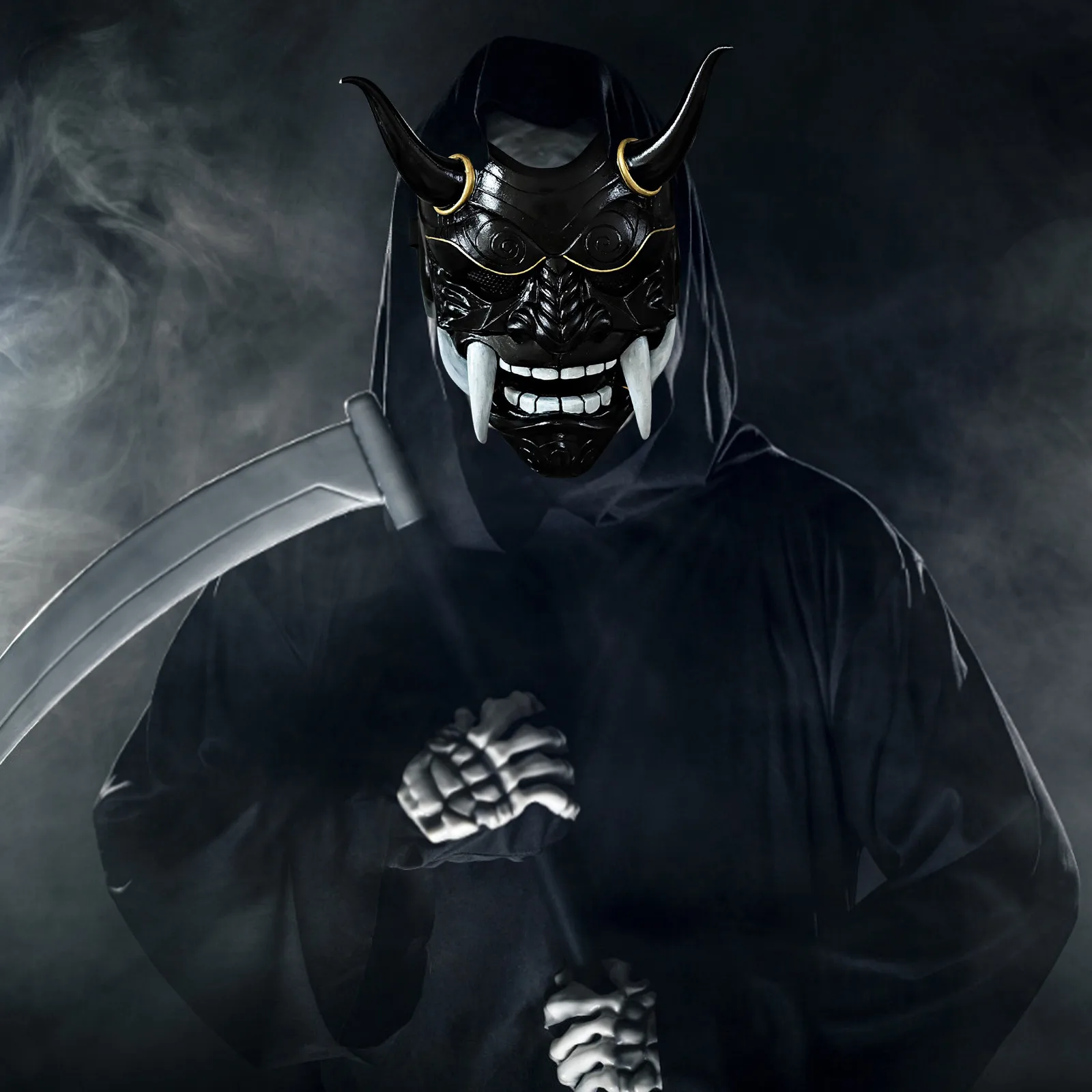 Hannya Dämonenmaske Japanischer Oni Samurai Noh Kabuki Prajna Latexmasken Evil De-mon Mon-ster Vollgesichtsmaske für Männer – Detail 20
