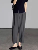 Botvotee Office Elegant Black Gray Ankle Length Suits Pants for Women High Waist Harem Pants Fashion Trousers with Pockets - Image 4