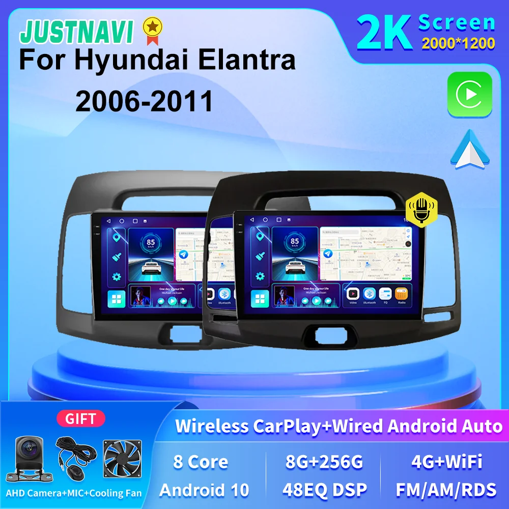 

JUSTNAVI 2K экран 4G LTE GPS навигация Авторадио автомобильное радио 8 + 256 ГБ Carplay для Hyundai Elantra 2006 2007 2008 2009 2010 2011