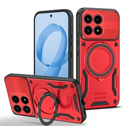 Armor Shockproof Magnetic Phone Case with Car Holder Ring Stent for Poco M7 (169 mm) (Red)