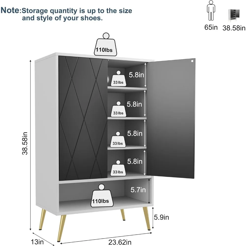 Shoe Cabinet,15 Pairs Shoe Rack Organizer Cabinet,Black Storage Cabinet for Narrow Entryway Closet