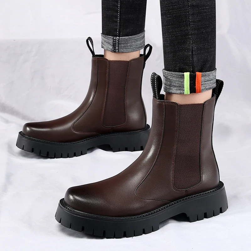 Bottines chelsea homme, boots en cuir classiques avec élastique_voghion.com