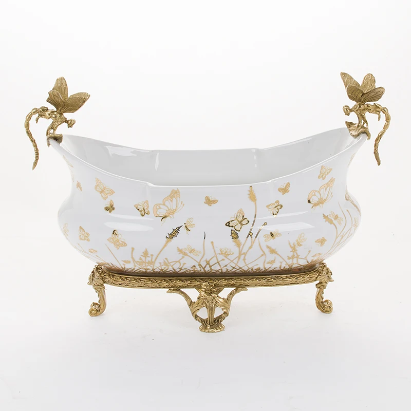 

Wholesale Wedding Party & Events Designer Bowls Vessel Shape Luxury Ceramic & Metal Modern Serving Bowl
