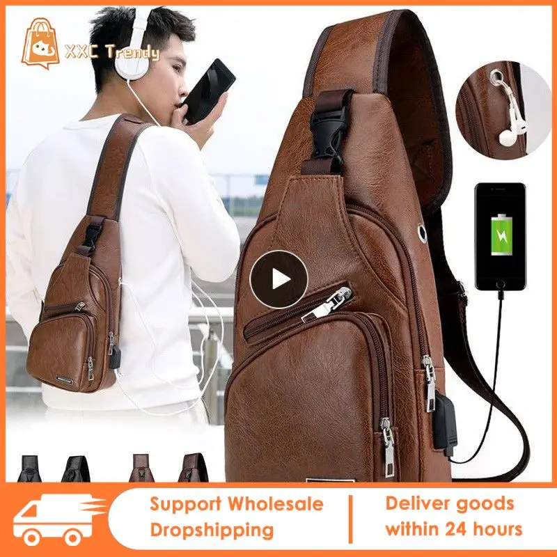 

Многофункциональный кошелек на плечо для мужчин, кожаная нагрудная сумка через плечо с USB-зарядкой, Модный деловой дорожный рюкзак
