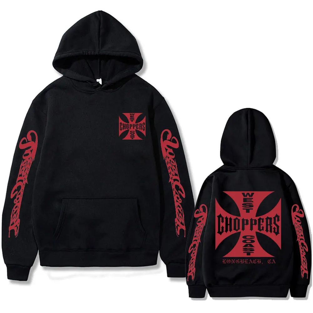 

Hip Hop West Coast Choppers Cross Red Logo Graphic Hoodie Male Gothic Vintage Hoodies Men Casual Streetwear Oversized Sweatshirt