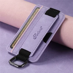 Luxury Universal Leather Stick - On Case with Card Holder (PURPLE)