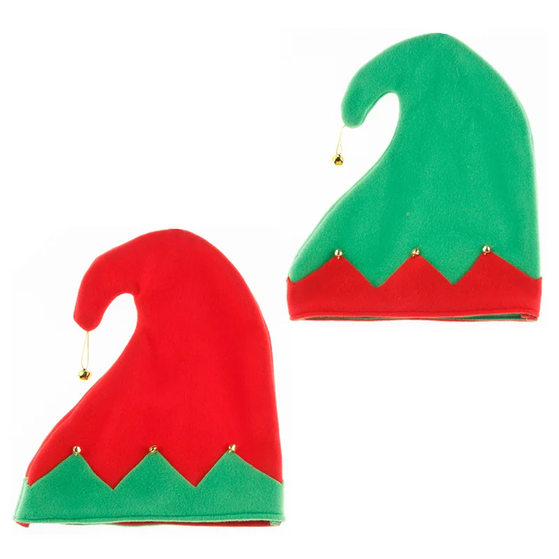 1PCS New Internet Celebrity Adult/child Elf Santa Hat Christmas Elf Red Green Hat Flannel Cloth With Bell Holiday Party Headwear
