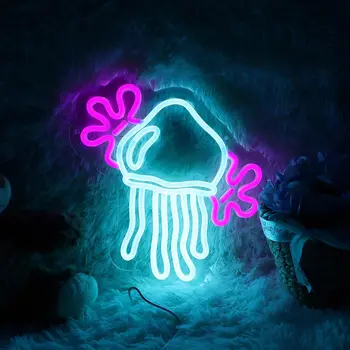 Jellyfish Neon Sign Flowers Cartoon