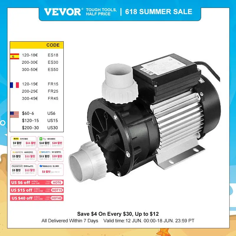 VEVOR Whirlpool Circulation Pump SPA Pump 370W 550W 750W Hot Tub Pump