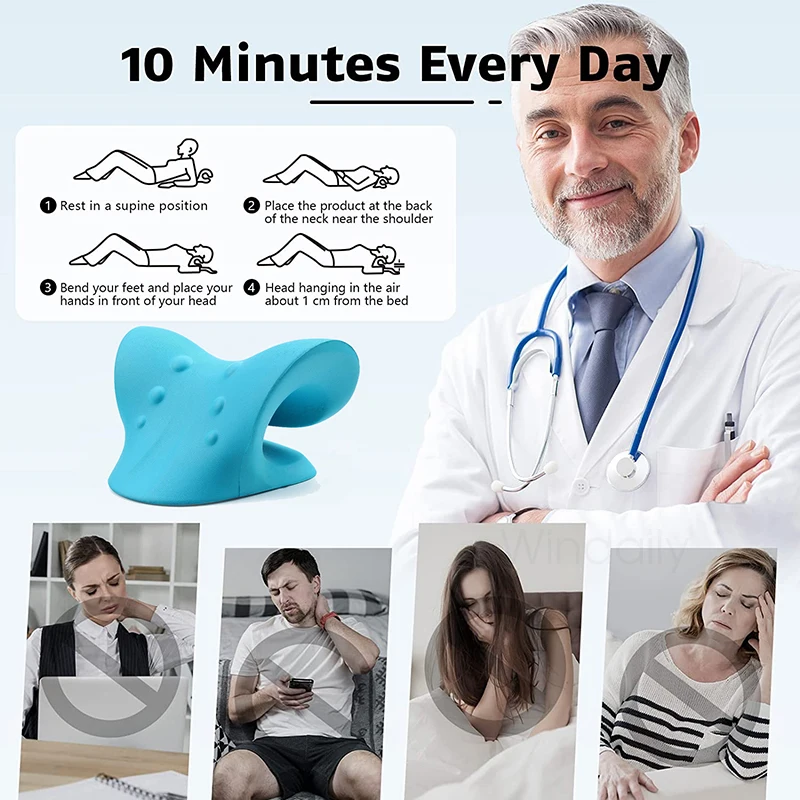 Neck Shoulder Relaxer Cervical Traction Device Posture Corrector Chiropractic Pillow Stretcher Neck Massager_voghion.com