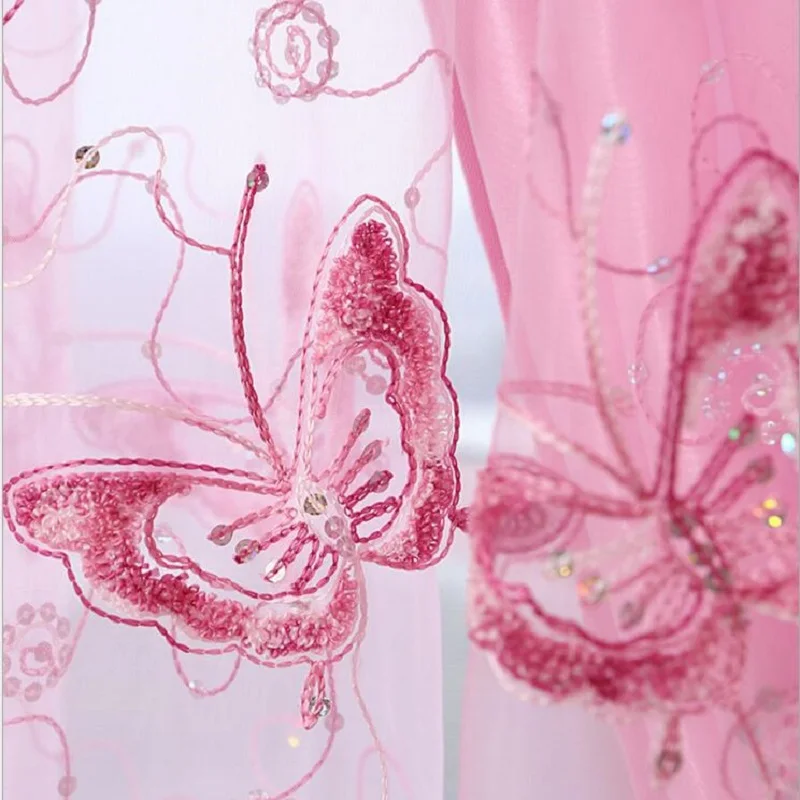 Romantic Modern Embroidered Sequins Butterfly Rustic Sheer Purple Voile Curtains For Living Room Bedroom Kitchen sheer curtains window curtains decor curtains embroidered curtains