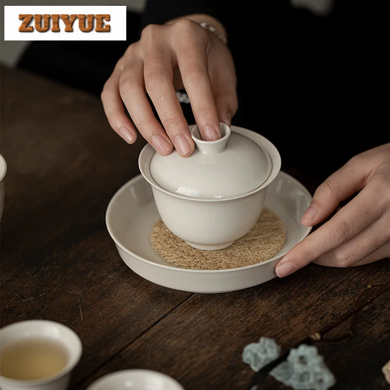 Plant Ash Cover Bowl Japanese Anti Scald Ceramic Kung Fu Set Boutique Tea Tureen Tea Making Gaiwan Cafes Collection Gifts 180ml